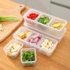 Caja de almacenamiento de tres compartimentos para cocina, para cebolletas, jengibre y ajo, escurridor, transparente, para conservar cebolletas en el refrigerador.