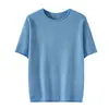 Blusa simples, respirável, gola redonda, barra dobrada, caimento justo, versátil, pronta para usar, feminina, manga curta, malha, cor sólida, adequada para o trabalho