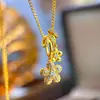 Item Quente do Xiaohongshu Ouro Areia Aro de Corrida Totalmente Cravejado com Diamantes Colar de Flor Luxo Leve Sensação de Alto Padrão Colar para Clavícula Presente para Namorada