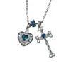 Collar con Colgante de Corazón Cruzado Azul Hielo de Alta Gama Estilo Francés, Gargantilla Clavicular de Moda Dulce y Fresca
