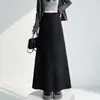 Elegante falda de lana gris oscuro línea A con dobladillo ancho para mujer, nueva falda de paraguas de otoño de cintura alta fluida de longitud media 14038