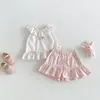 Conjunto Duas Peças Verão Novo Estilo Menina Bebê Shorts Casuais com Gola de Boneco Cartoon Bolinhas Tridimensional