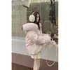 Chaqueta Corta de Plumas con Capucha y Cuello Grande de Piel Zorro Rosa Valle Brillante Mujer Invierno Estilo Coreano Holgada Engrosada Cálida Azul-Gris