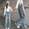 Pantalones de Campana para Niños 2026 Primavera y Otoño Nuevo Estilo Versión Coreana Jeans Elegantes para Niñas Niños Medianos y Mayores Estampado de Corazones Pantalones Largos Ropa de Otoño
