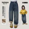 Pantalones de Tela Tutu Elefantito para Niñas Otoño/Invierno 2026 Nuevos Jeans con Forro Polar para Niños Pantalones Rectos Cómodos y Suaves para Niños