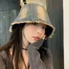Nuevo Sombrero de Pescador de Mezclilla Lavada Estilo Vintage Coreano 2024 para Mujer, Talla Grande de Cabeza, Sombrero de Cubo de Ala Corta de Gama Alta