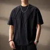 Camiseta de Manga Corta con Patchwork Simple de Talla Grande para Hombre, Moderna y Versátil, Top de Verano Resistente de Alto Gama Estilo Americano en Marrón