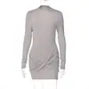 Estilo Europeo y Americano Estación Independiente Transfronterizo Moda Otoñal Cuello Redondo Falda Corta Plisada Mangas Largas Ajustado Espalda Descubierta Elegante Vestido