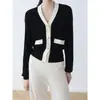 Cardigan de Tricô Pequeno Fragrante Gola V Estilo Coreano 2025 Top Básico Feminino Jaqueta Suéter Estilo Roupa de Outono Feminina