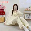 Pijama mikko para mujer para primavera y otoño, conjunto de gasa de algodón nube de manga larga y pantalón largo, lindo conjunto de ropa de casa de verano estilo japonés