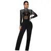 C7579 Moda Europea y Americana Transparente de Malla con Pedrería Mono de Manga Larga Sexy para Mujer Cross-Border Aliexpress Amazon