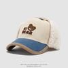 Gorra de Pico de Pato para Otoño e Invierno Gorro Lei Feng de Felpa con Orejas Protectoras Gorra de Béisbol Cálida con Letra y Oso Gorro de Nieve a Prueba de Viento
