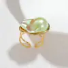 Anillo de Acero Inoxidable con Perla Chapado en Oro 18K Estilo Ins Nicho Lujo Accesible Anillo Vintage de Gama Alta Vintage