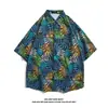 Pintura al óleo vintage tailandesa retro estampado completo estilo americano moderno de alta costura camisa de pareja para el Festival del Agua