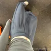 Pantalones deportivos grises con cordón para mujer, estilo otoño, talla petite, estilo casual, cintura alta, pierna recta holgada, pantalones de pierna ancha con cordón