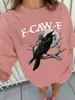 Camiseta Branca de Manga Curta Feminina Plus Size, "F - Caw -"