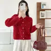 Outono e Inverno Coreano Novo Estilo Bordado Pesado Suave e Doce Pequena Fragrância Imitação de Visão Tricô Cardigã Top Suéter de Gola Redonda