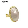 Mpr112 Oval Geométrico Rosa Blanco Concha Grande Chapado en Oro de 18 Quilates Abierto Joyería de Fiesta Anillo