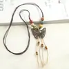 Estilo Étnico Mariposa Cerámica Perlas Collar Accesorios de Ropa Cadena de Suéter Retro para Mujer Colgante Largo con Borla Colgante