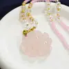 Collar colgante de zorro de nueve colas de cristal rosa natural de alta calidad para mujer, flor de durazno, cristal individual, cadena para suéter de nicho para novias, venta al por mayor