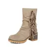 Comercio exterior 2026 otoño/invierno gamuza doble uso puntera redonda borla retro botines slip-on tacón grueso para mujer en AliExpress