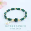 Pulsera de Jade Natural Grado A de Guan Yu con Cuentas Azules de Abaco y Vainas de Loto Joyería Venta al por Mayor en Vivo S5052703