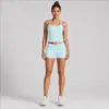 Conjunto de roupa fitness feminina transfronteiriço com lindo top esportivo de costas com amarração no pescoço, conjunto de shorts de secagem rápida para corrida ao ar livre, ciclismo e yoga