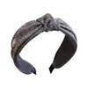 Diadema ancha de tweed gris de alta calidad con nudo de purpurina fina para mujer, nuevo accesorio para el cabello de otoño invierno, prensa de lujo ligero para el cabello, diadema antideslizante