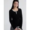 Camiseta de Manga Larga con Cuello Redondo de Gama Media GemingDesigned, Nueva para Otoño, Estilo Coreano para Viajar, Mujer S2081F