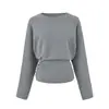Sudadera Pulóver Simple de Hombro Caído Estilo Coreano 2026 Diseño de Cintura Corta Nuevo Otoño Manga Caída Perezosa Top