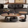 Mesa de centro de madeira maciça estilo italiano para sala de estar, mesa de chá de alta qualidade na cor nogueira, modelo novo oval pequeno estilo vintage