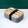 Lancheira simples estilo japonês camada única tampa de bambu lancheira pp grande capacidade lancheira portátil lancheira plástica estudante atacado