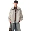 Jaqueta Masculina Básica Retro Estilo Motociclista para a Primavera de 2026 Casaco Casual Solto Versátil com Gola Lapela em Couro PU à Prova de Vento