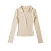 Playera de Manga Larga con Cuello en V Profundo Ajustada para Chica Caliente para Mujer 2025 Primavera y Verano Nueva Lar Bolsillo Doble Elegante Cintura Top Básico