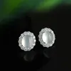 925 Agulha de Prata Incrustada com Gelo Branco Calcedônia Novos Brincos Chineses Ágata Verde Simples Jade Brincos Live Supply