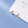Pendientes de Plata S925 Nalan para Mujer, Pendientes de Aro con un Solo Diamante Azul, Elegantes Pendientes Redondos G8664