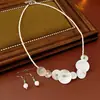 Collar con Cadena para Clavícula, Aretes con Gancho, Cuentas de Vidrio con Forma de Concha Redonda, Cuarzo Rosa, Estilo Vacaciones en la Playa, Accesorio Fresco y Dulce, Estilo Ins