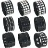 9 Piezas de Pulseras Punk Anchas de Cuero con Remaches para Hombres y Mujeres, Pulseras de Muñeca Apilables Multicapa de Estilo Urbano de Moda