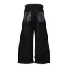 3306 Calle Alta Americana Estilo Urbano Retro Moderno Deconstruido Resistente Parches Estampado de Serpiente Cuero Jeans Sueltos de Pierna Ancha para Hombre