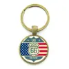 Moda Europea y Americana Ruta 66 Ruta de las Piedras Preciosas Llavero de Aleación con Tema de la Ruta 66 Colgante para Bolso