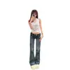 Jeans de tiro bajo, Nuevo diseño adelgazante elástico ajustado para mujer, Pantalones acampanados versátiles de pierna ancha Milenio