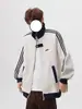 Sudadera Cardigan de Contraste de Color con Estilo Universitario Retro Americano para Hombre Otoño Holgada Casual Deportiva Chaqueta Superior de Pareja