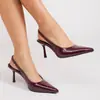 Novos Sapatos de Salto Alto de Couro Patente Liso de Cor Sólida de Alto Padrão para o Verão de 2025 com Bico Fechado e Calcanhar Aberto, Sandálias Femininas da Moda