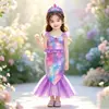Vestido Nuevo de Princesa Sirena para Halloween para Niñas Grandes, Vestido con Alas de Cumpleaños, Vestido de Baile de Presentación