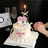 Decoraciones para pastel del Día de San Valentín chino, teléfono de dibujos animados lindo, adornos de cachorro y gato, tarjetas en forma de corazón, toppers e inserciones