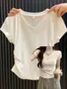 Camiseta corta de manga corta color amarillo ganso, cuello en V, fruncido en la cintura, para mujer, verano, adelgazante en los hombros delanteros, top rejuvenecedor
