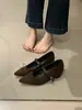 Zapatos Mary Jane Negros con Punta Francesa y Lazo para Mujer 2026 Otoño/Invierno Nuevos Zapatos de Vestir con Una Correa Versátiles Aumentadores de Altura Interior