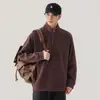 Moletom gola alta com zíper meio zíper estilo retrô americano para homens, primavera e outono, estilo high-end old money, jaqueta básica versátil com toque intelectual, moderno