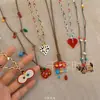 Collar con Cuerda Trenzada y Colgante de Manzana de Cerámica de Colores Dopamina para Mujer, Cadena Larga de Suéter con Dibujos Animados Lindos, Accesorio para el Cuello