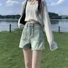 Shorts de Mezclilla Azules Retro de Cintura Alta para Mujer Verano 2025 Nuevos Sueltos Adelgazantes Finos de Pierna Ancha de Línea A Hot Pants